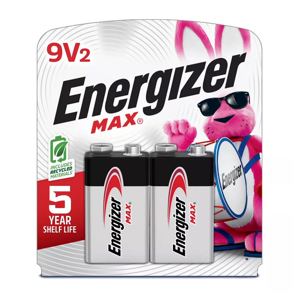 Energizer Max Alkaline 9 Volt Battery 522, Long Lasting 2 Ea